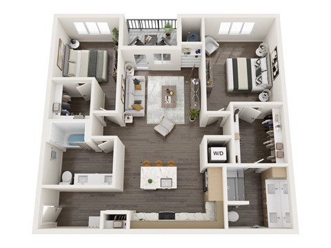 Floor plan for 2 beds, 2 baths, 1133 sqft